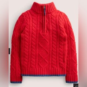 Mini Boden Boys Cable Half Zip Jumper in 5-6y in color “Rockabilly Red Cable”